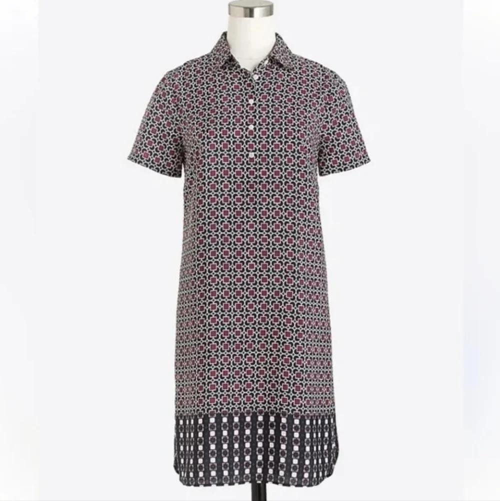J CREW Short Sleeve Gallery Dress Blue White Red Shift Printed Dress Button 00
